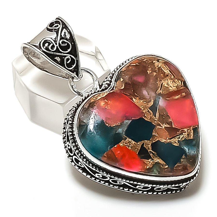 Copper Tourmaline Ethnic 925 Sterling Silver Jewelry Pendant 1.89 Y5C82