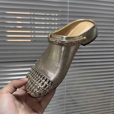 Baotou Half Slippers Women's Summer Outer Wear 2025 Summer New Thick-soled Inner Height Increase Hollow Woven One-pedal Slippers