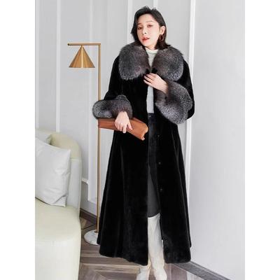 Women's New Imitation Fox Fur Collar Long Imitation Mink Coat Women's Imitation Mink Fur Coat