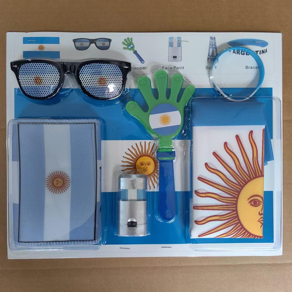 World Cup Fan Pack: National flag, sunglasses, clappers, face paint, cheering accessories and party supplies
