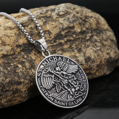 Angel God of War Personality Retro Titanium Steel Round Brand Pendant Hip Hop Men's Stainless Steel Necklace