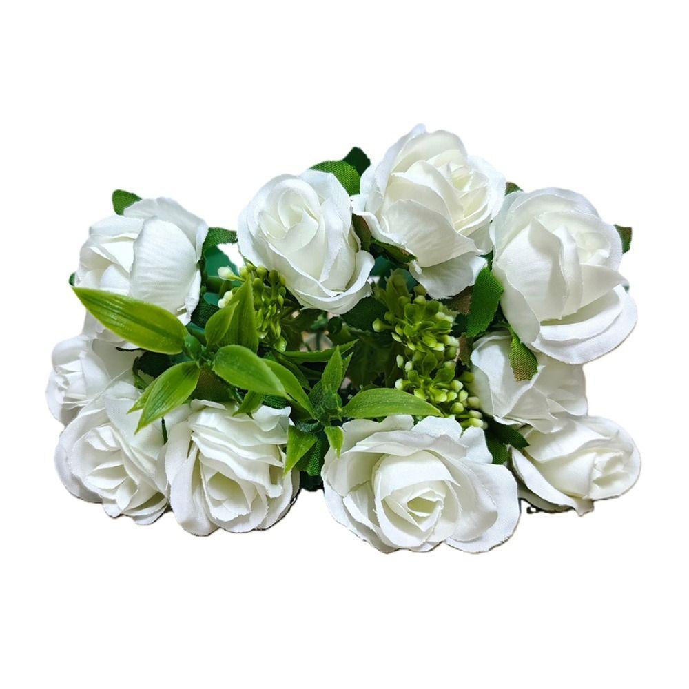 10 Heads Rose Artifcial Flower Green Leaves Multicolor Faux Flower Rose Photo Props Desktop Ornament Simulation Rose Flower