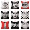 Unique Linen Vintage Piero Fornasetti Face Throw Pillow Case With Artistic Face Illustration