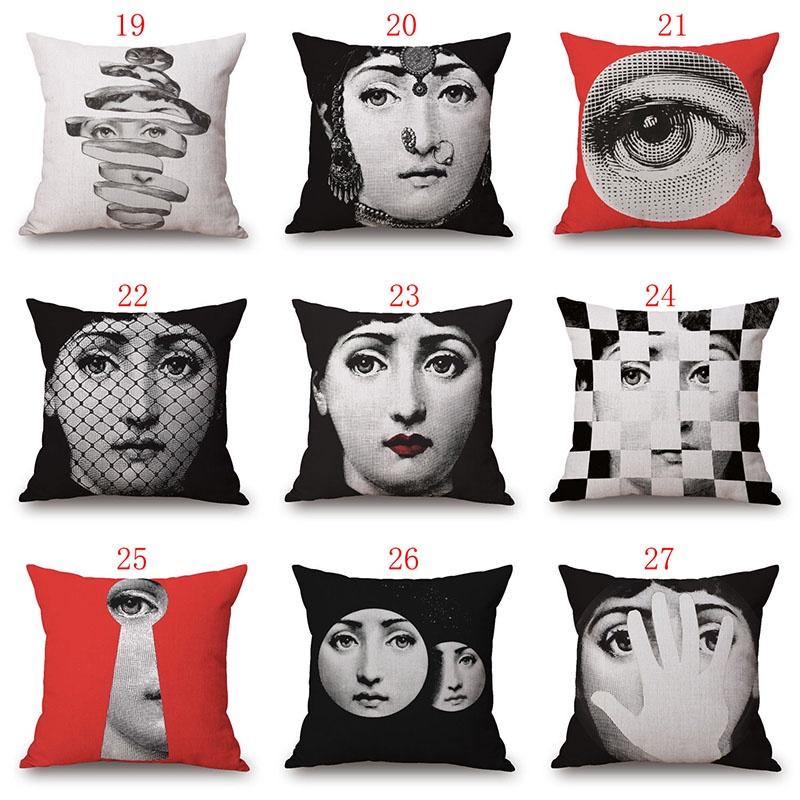 Unique Linen Vintage Piero Fornasetti Face Throw Pillow Case With Artistic Face Illustration