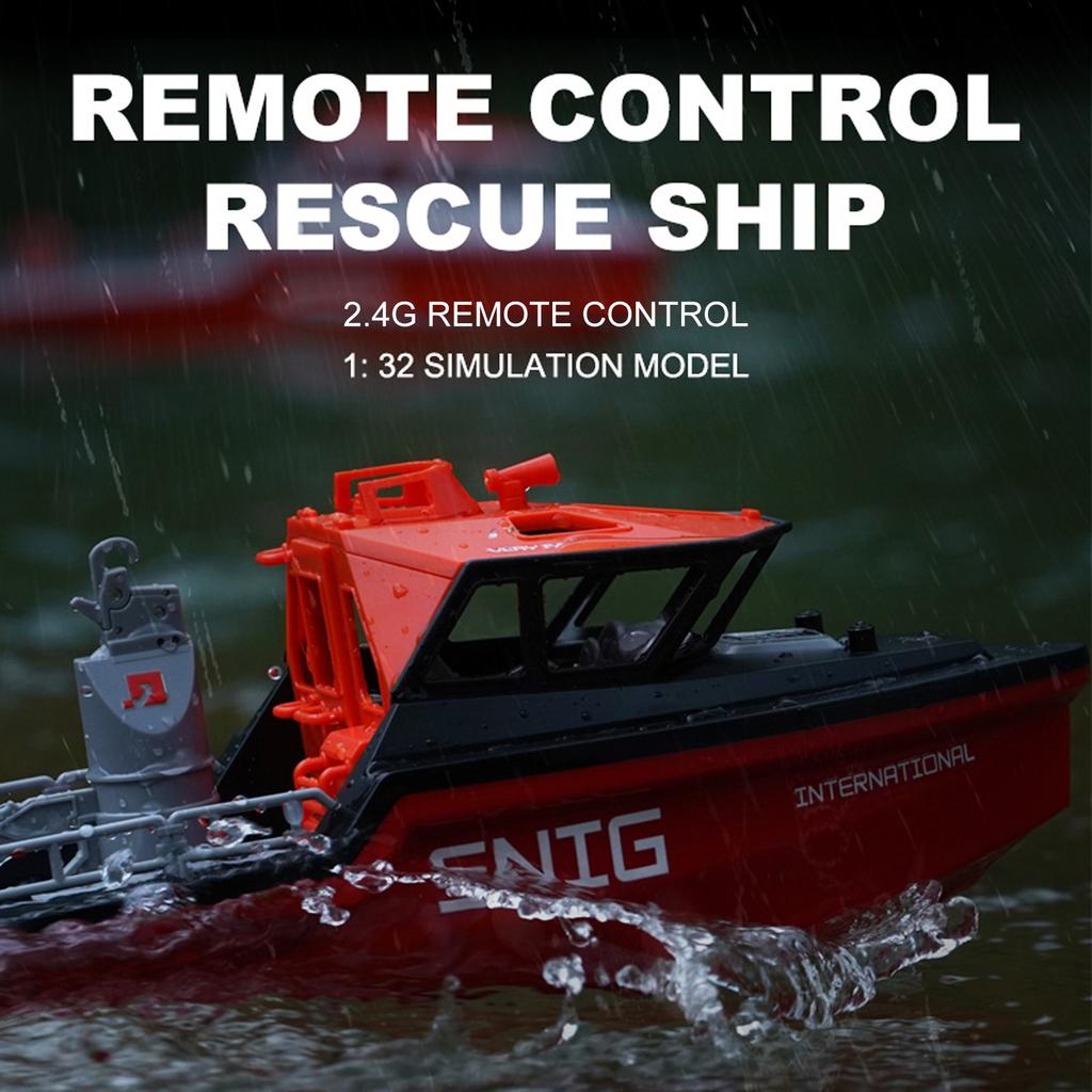 Remote Control Boat, 2.4GHz Rescue Ship with Brushless Motor Low Battery Alarm for Pools and Lakes, Mini Electric Toy
