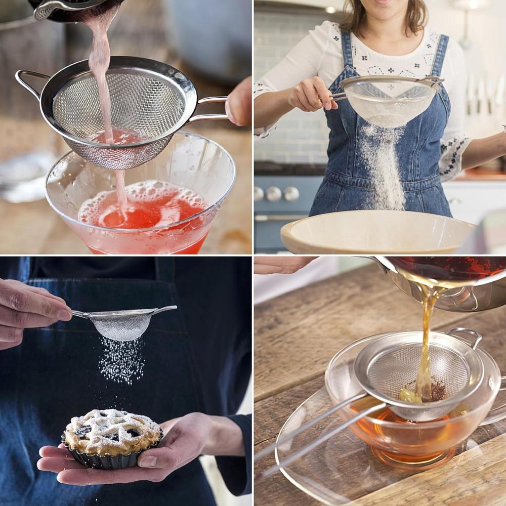 3 Pack Strainer Set Fine Mesh Extra Fine Mesh Strainers, Large, Medium & Small Sifters, Ideal for Pasta, Rice