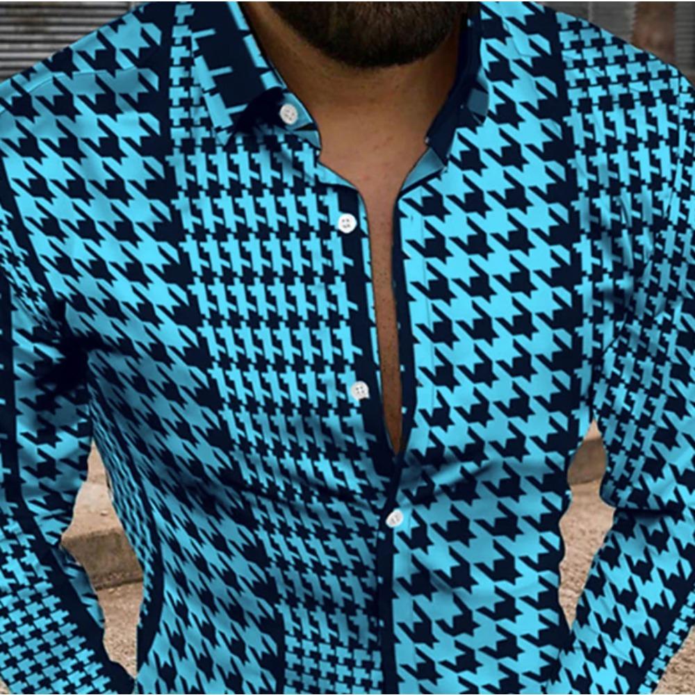 Herren Karo Muster Bedruckte Langarmhemden Lässiger Cardigan Neue Knöpfe Urlaubsmode Hemden