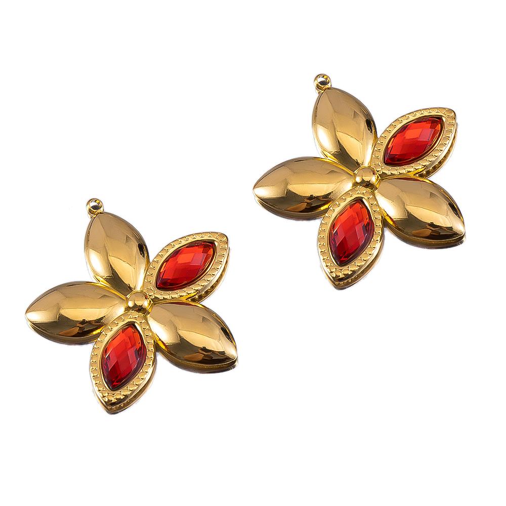 2Pcs Fashion Black White Heart Flower Earrings Charms Golden Plated Stainless Steel Zirconia Petal Pendant Necklace DIY Findings