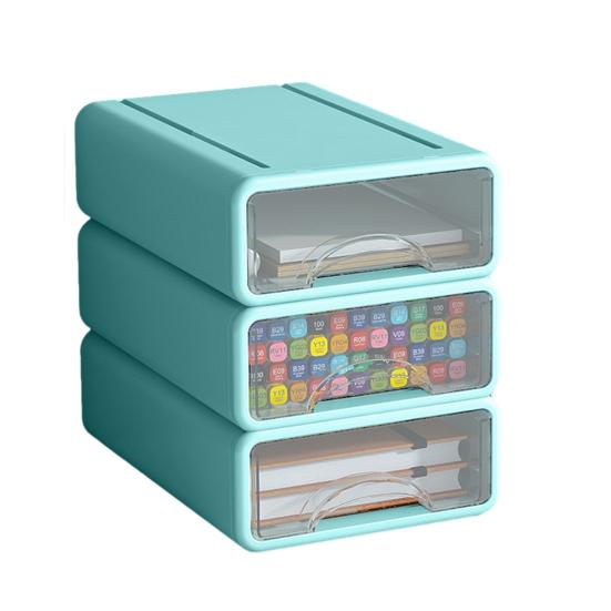 

3/4Pcs Desk Storage Organizer with Clear Window Large Capacity Dustproof Stackable Office Supplies Storage Drawer Box