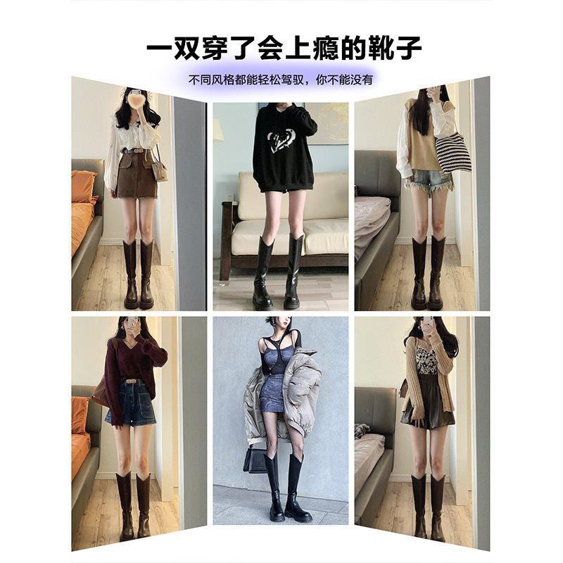 2025 long boots knight boots medium tube new autumn and winter small tall boots velvet long boots thick-soled Martin boots women