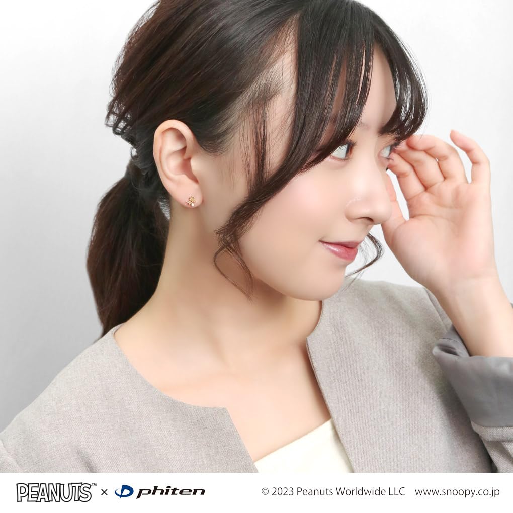 [Shinjuku Gin No Kura] Phiten Collaboration Snoopy Woodstock Asymmetrical Earrings, 2-Piece Set, Stainless Steel, Official Phiten PEANUTS