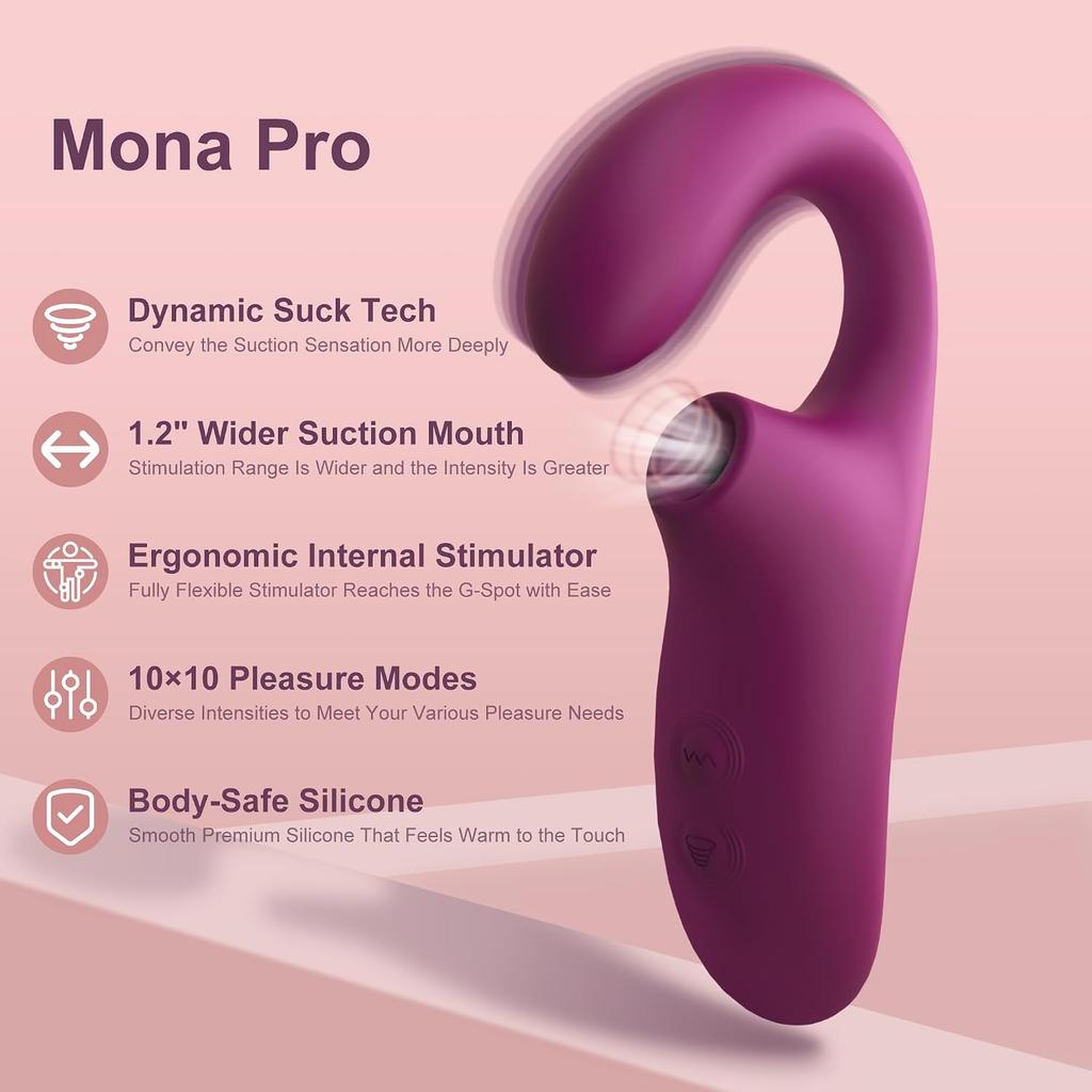 Clitoral Sucking Vibrator for Women, 2-in-1 G Spot Sucker & Dildo Vibrators with 10 Suctions & Vibrations, Waterproof Flexible Finger Anal Nipple