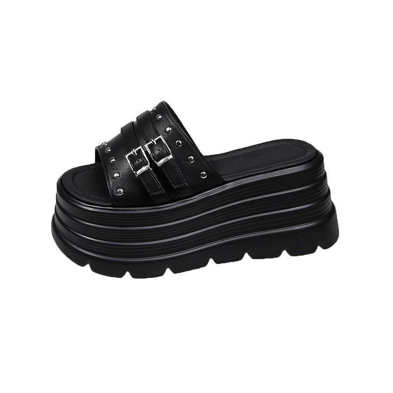 Fashion Thick Bottom Heightening Sandals Slippers Summer Outside 8cm High Heels Female Slipper Fashion Versatile Platform Beach Slides