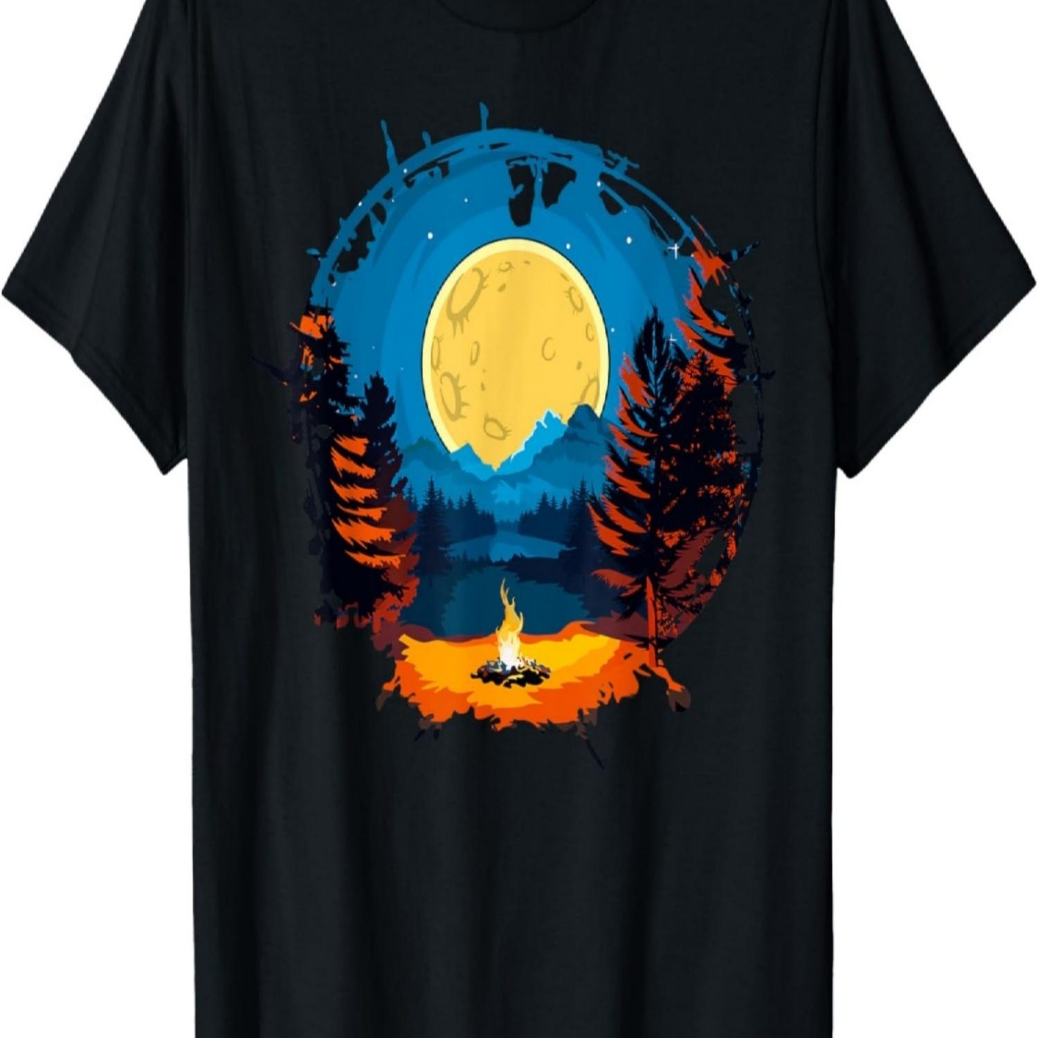 Mountain, Nature Trees and Fireplace T-Shirt S чёрный