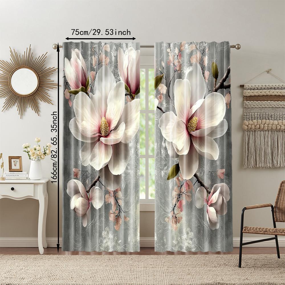 Set Of 2 Versatile Polyester Transparent Curtains Home Decoration Magnolia Pattern Use Bedrooms Living Rooms Curtain Ideal For Sitting Room