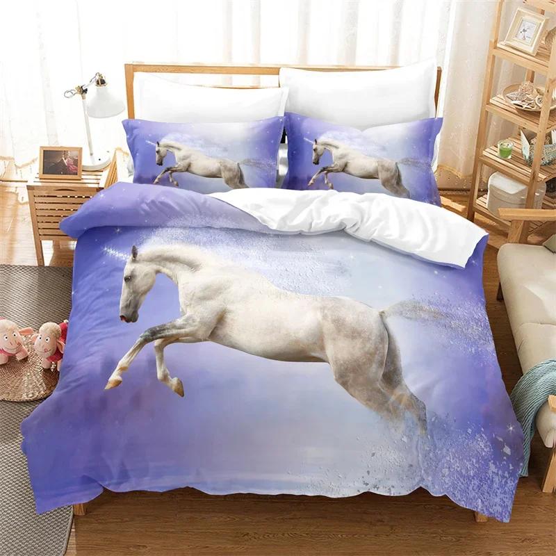 Bettdecke Weißes Einhorn Twin Size Süßes Fliegendes Pferd Bettwäsche-Set Für Teenager Kind Mädchen Mikrofaser Wildtier Bettdecke