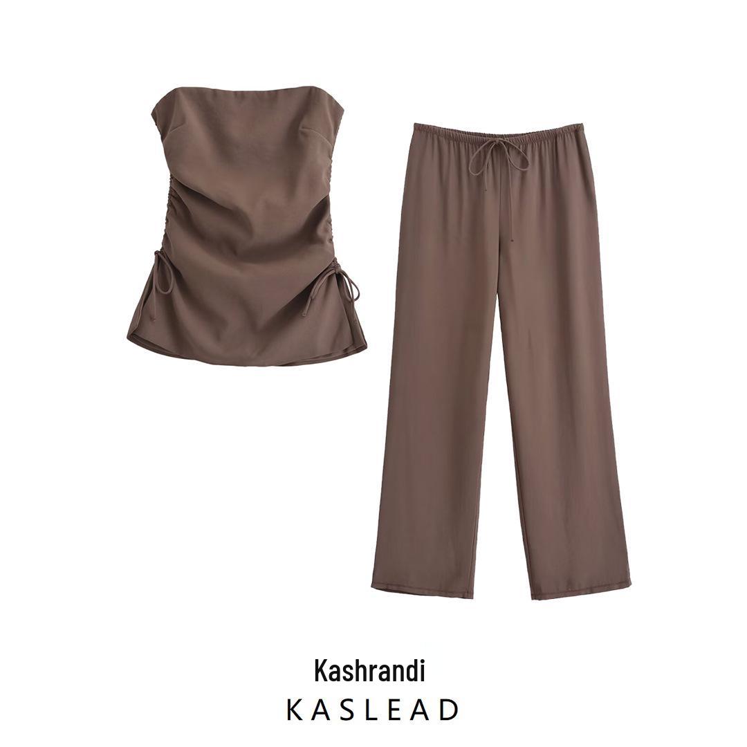 

Summer 2025 Women s European & American Style Strapless Top with Long Pants M