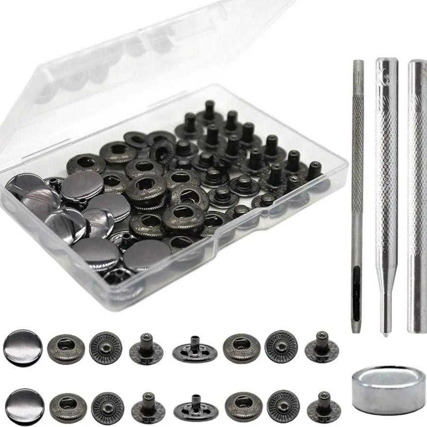 12 Conjuntos Kit Premium de Botões de Pressão de Latão Resistentes para Couro, Kit de Botões de Pressão de Metal 15mm Rebites e Botões de Pressão para Couro fo