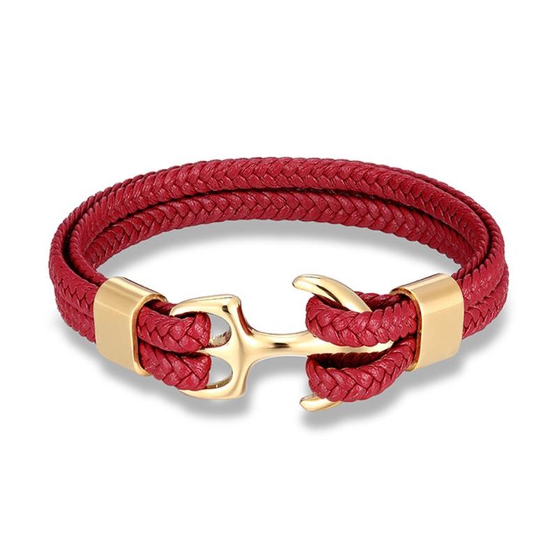Navy Style Men Anchor Bracelet Woven Multilayer Leather Bracelets for Women Black Stainless Steel Sport Buckle