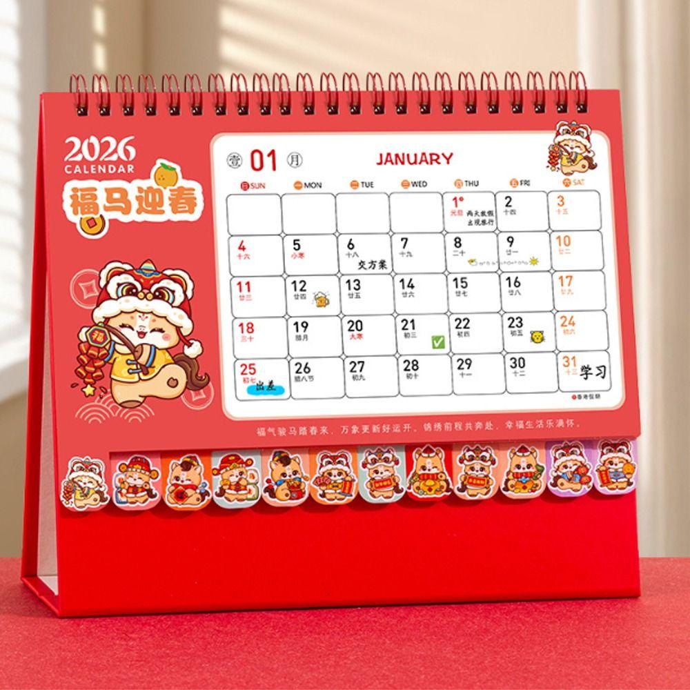 Chinese Style 2026 Desk Calendar Coil Binding Standing Flip Calenda Horse Year Calendar  Office Use