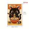 pc Vintage Japanese Lucky Cat Eating Ramen Metal Sign  Cute Black Kitten with Chopsticks Retro Japanese Restaurant Decor