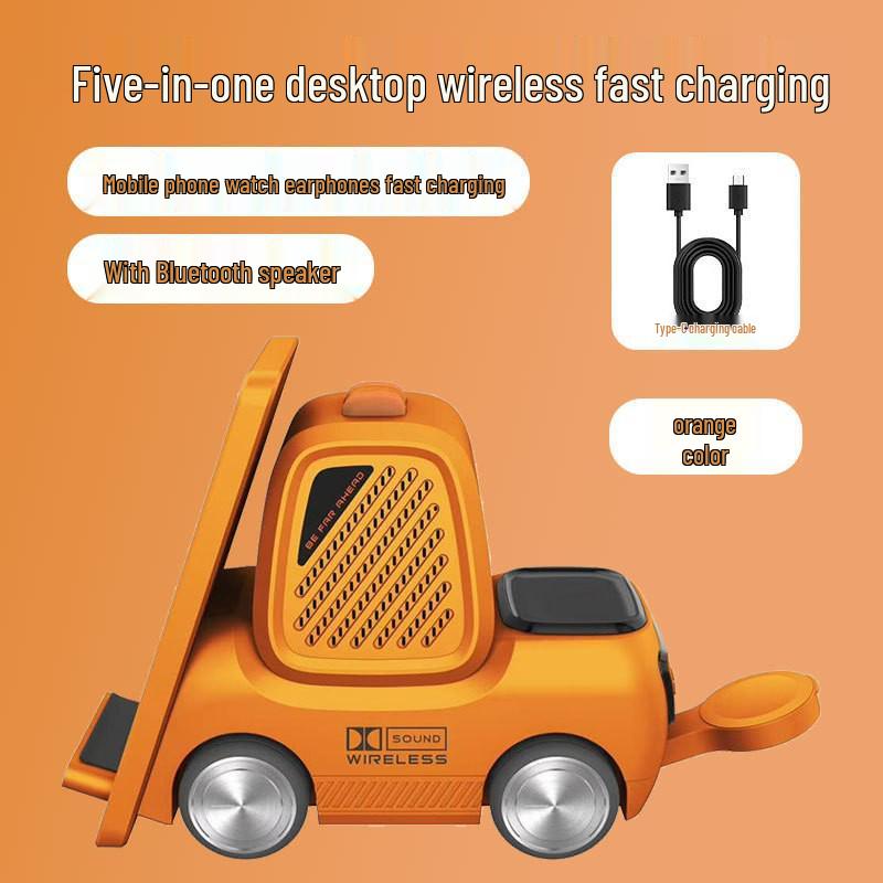 Compact Car Desktop Wireless Charger with Fast Charging Forklift for Apple 15 Watch & Phone Holder
