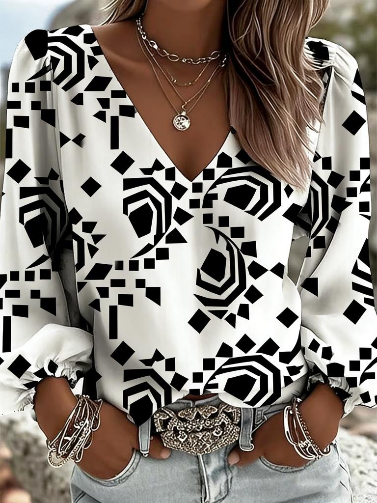 Ladies' loose printed shirt, perfect gift for festivals, fashionable women's clothing, suitable for outdoor gatherings
