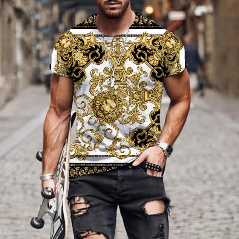 

Luxury Baroque Style 3D Printed T-shirt for Men Women High-quality Polyester Round Neck Loose Fitting Short Sleeved T-shirt XL