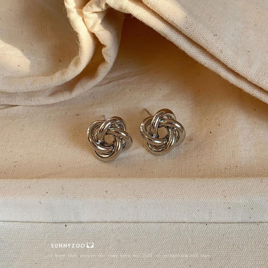 Twisted Braid Minimalist Metal Knot Earrings with 925 Silver Needle