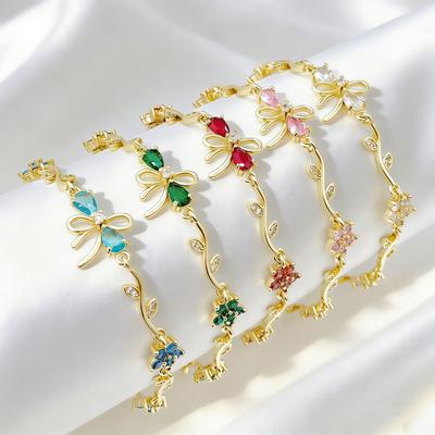 Heißer Verkauf Strass Schleife Blumiges Armband Vergoldet Kristall Blume Ranke Armband Mode Hochzeitsfeier Schmuck Geschenk für Sie