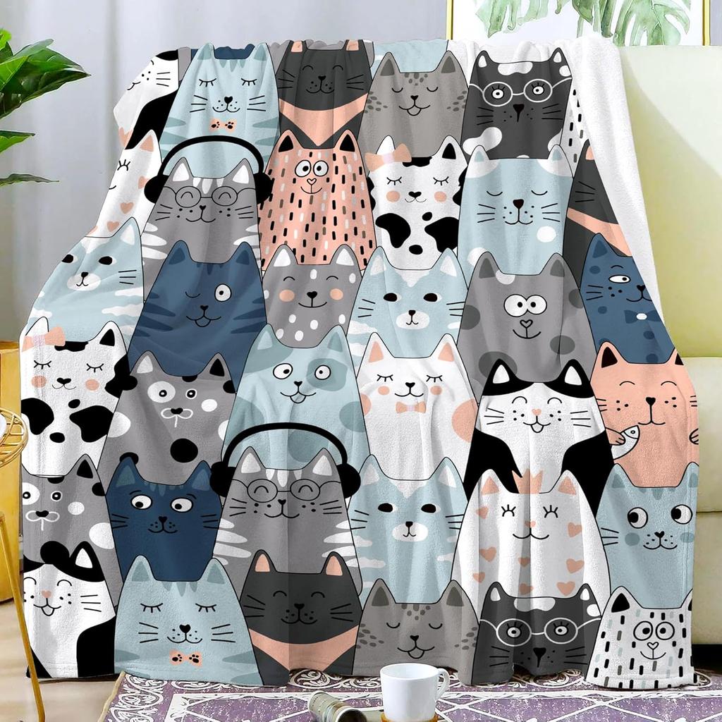 Cat Blanket Ultra Soft Flannel Merch Cat Throw Blanket Stuff Gifts for Cats Lovers for Girls Women Kids Boys Adults 50X40inch