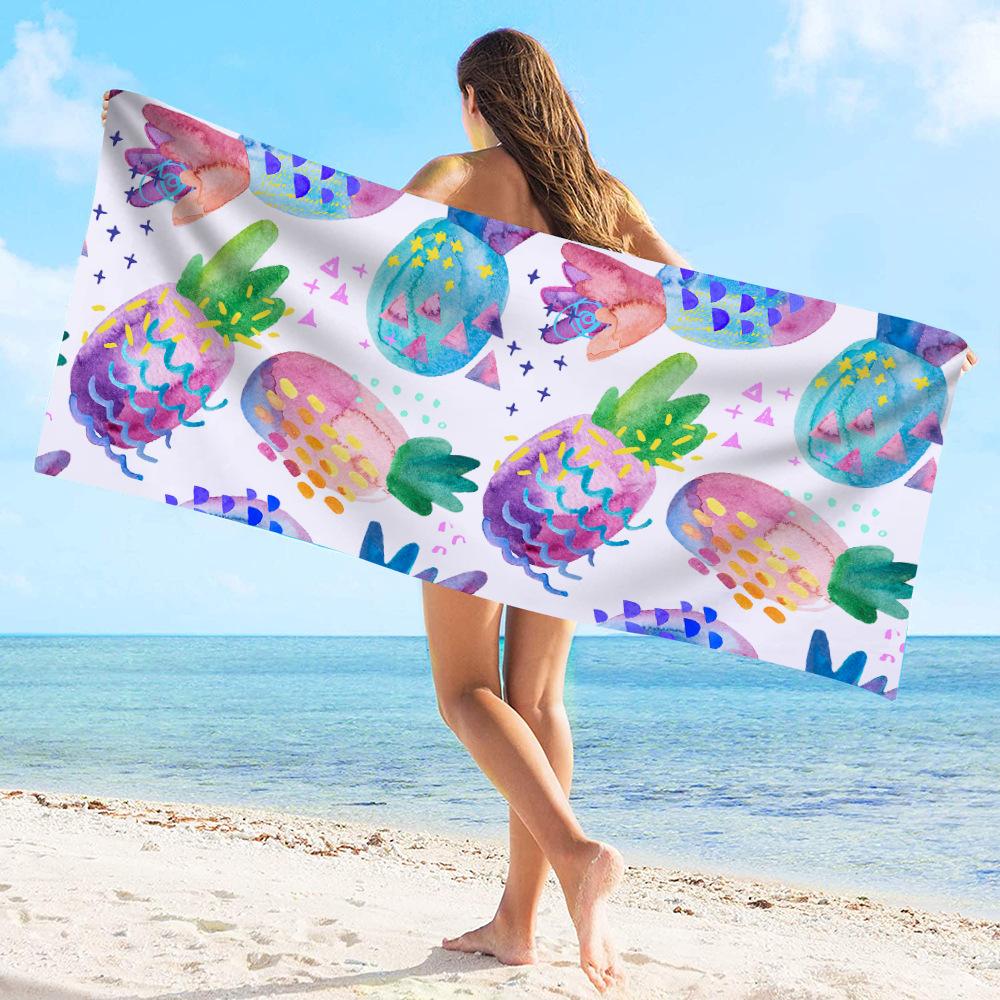 Watercolor Pineapple Series digital-printed polyester Superfine fiber double-sided fleece Beach vacation bath towel, beach towel
