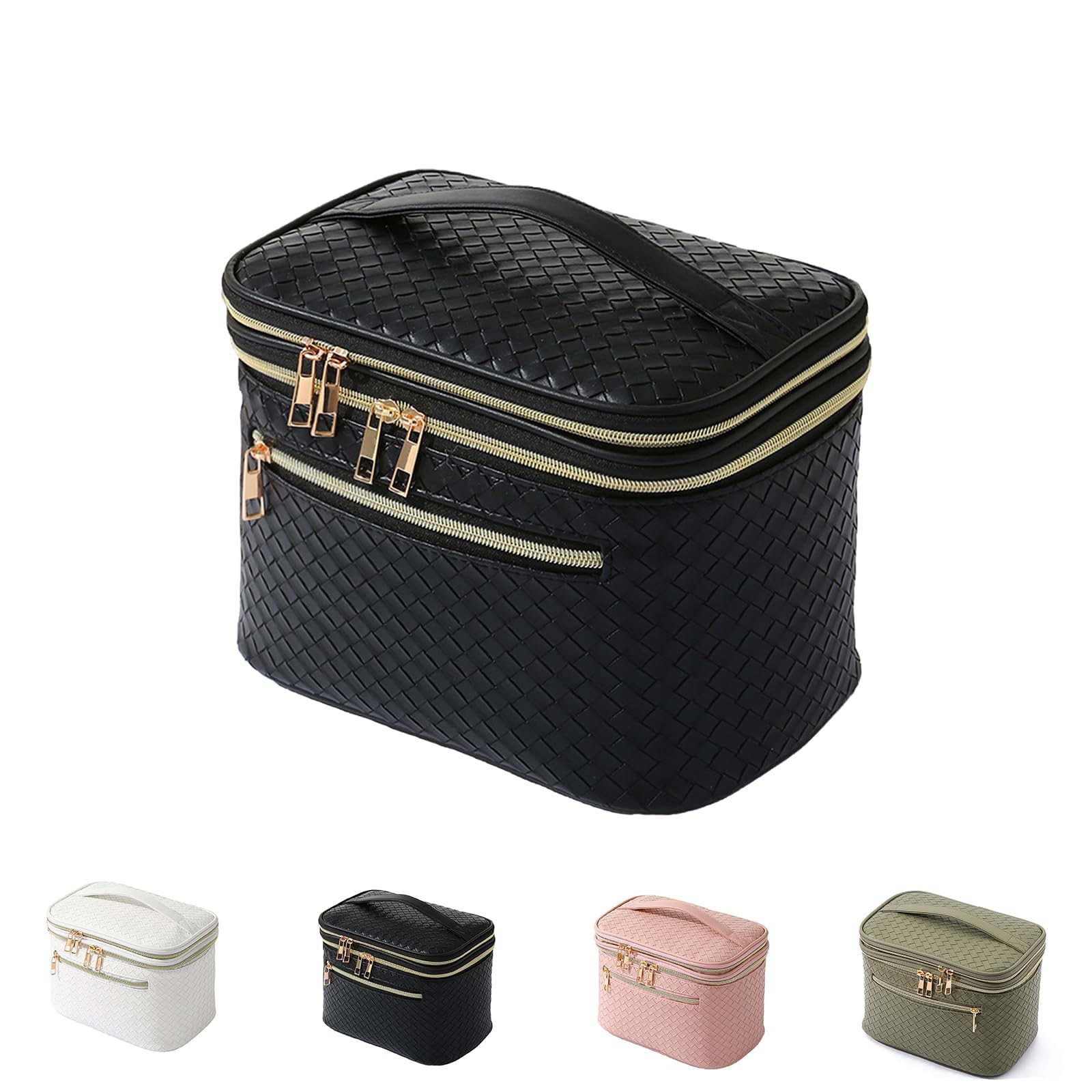 

Aylashine Portable Woven Cosmetic Bag with Flip Double Multiple Large New Portable Clutch Bag for Internet Waterproof Wash Bag Cover, Layer, Zipper,
