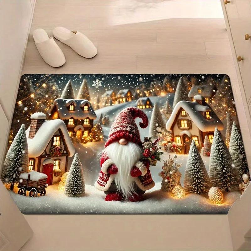 Christmas decoration door mat dwarf winter snow pattern non-slip absorbent floor mat suitable for home room bathroom kitchen