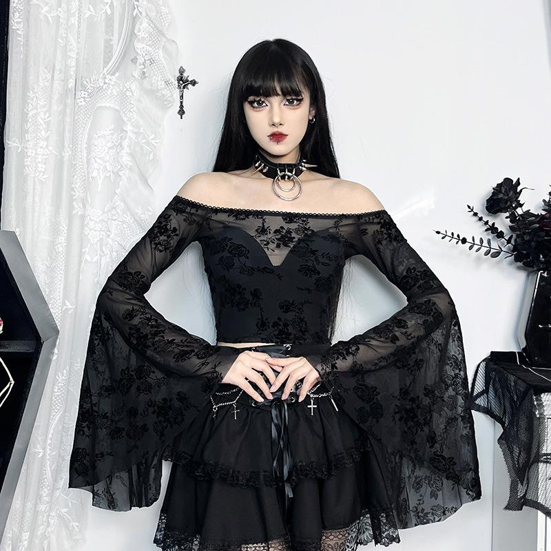GMXIA Trend letnej halloweenskej párty Slim-fit Chain Cross Dvojitá gotická polovičná sukňa pre ženy