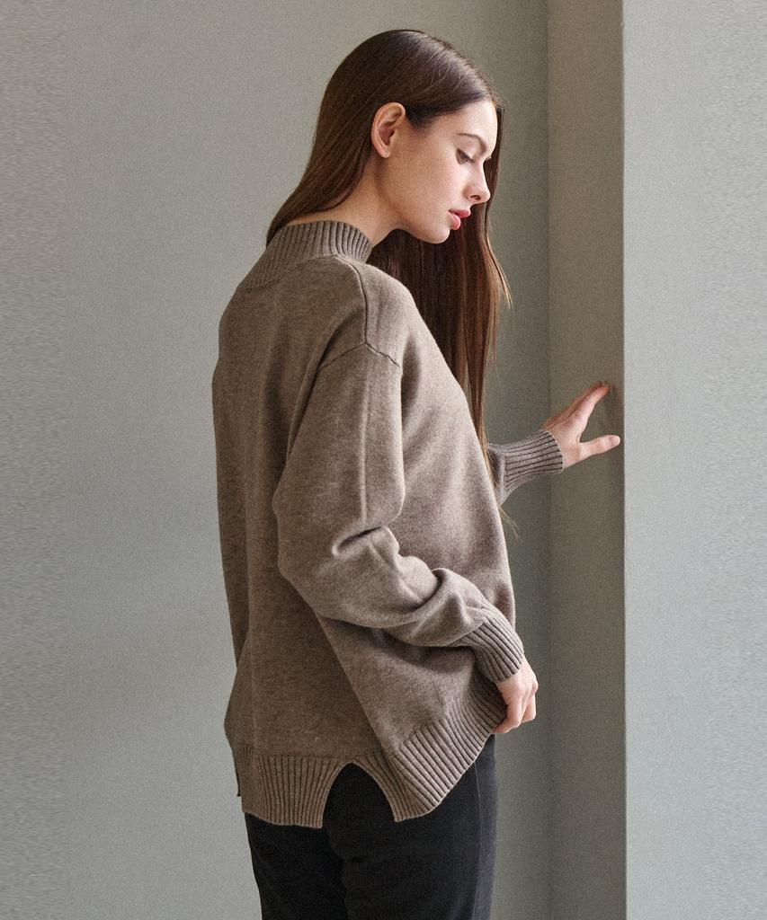 Beullangyu Flowed Half-Neck Slit Knit_4 Colors