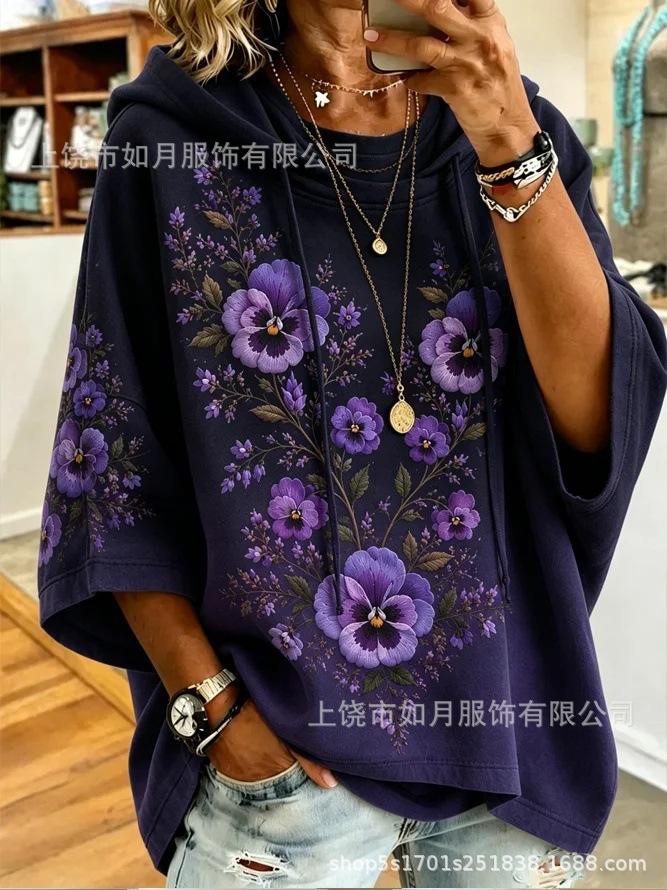 3D Printed Women's Casual Floral Hoodie Top