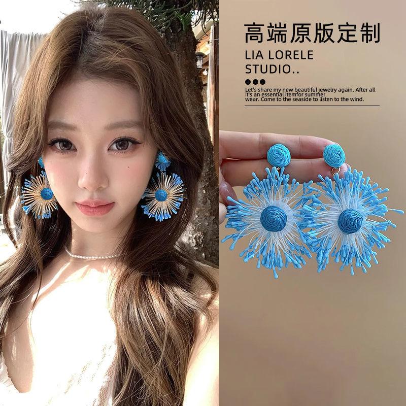 

Стальные иглы ручной работы плетеные цветы круглые серьги-фейерверки нишевый дизайн серьги-пусеты модный темпераментный высокий сенс серьги женщины