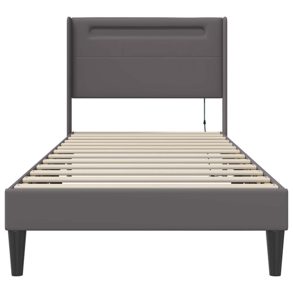 Bed Frame with LED Light Strips Gray 80 X 200 Cm Faux Leather