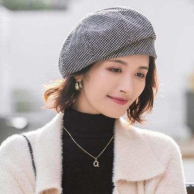 Japanese Autumn Winter Versatile Thousand Bird Plaid Beret Korean Version Female Trend British Retro Fashion Painter Hat Winter