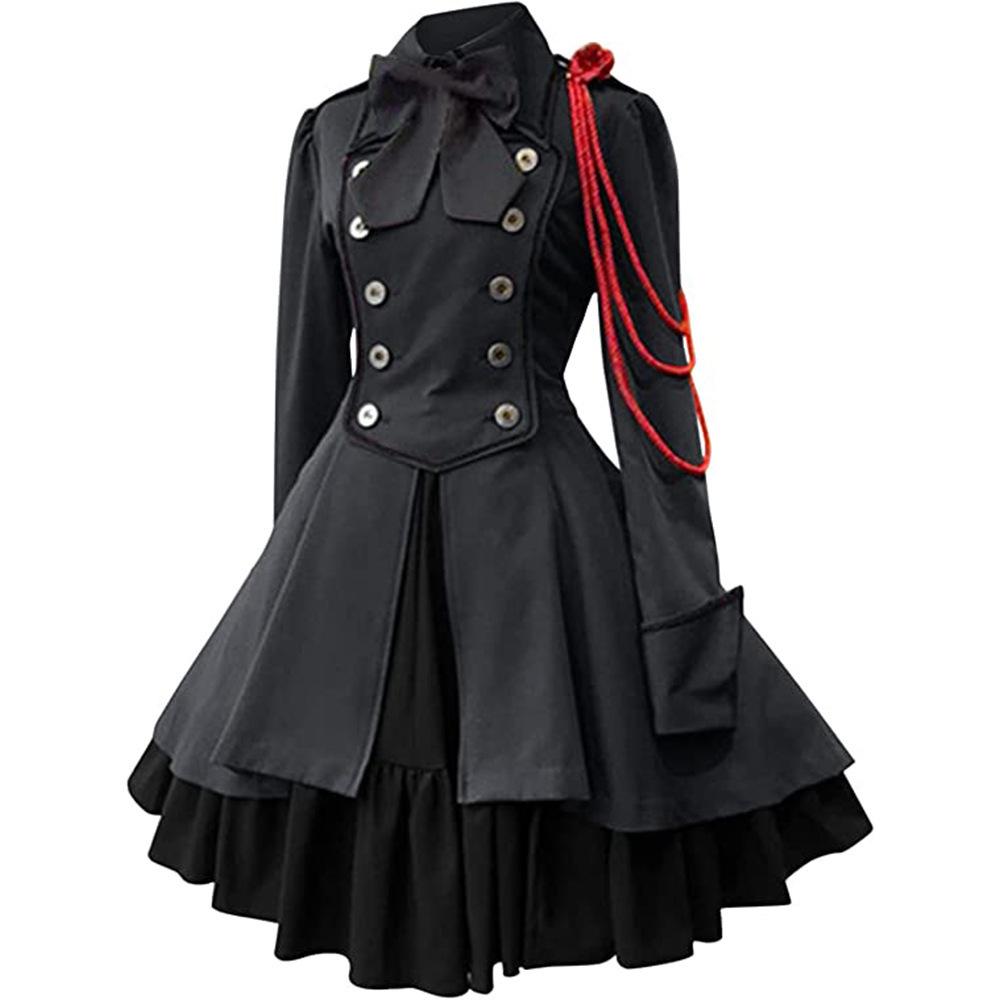 Medieval Renaissance Gothic Dress with Bow and Ruffle Skirt