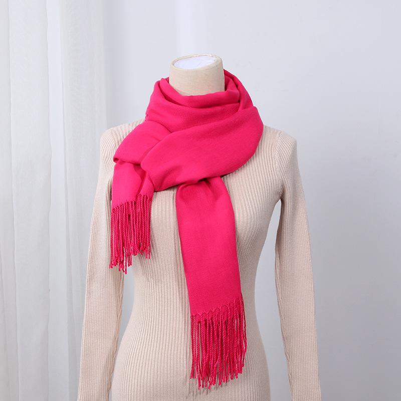 Big Red Scarf Korean Style Women's Winter Imitation Cashmere Thickened All Match Warm Shawl Solid Color Dual Use