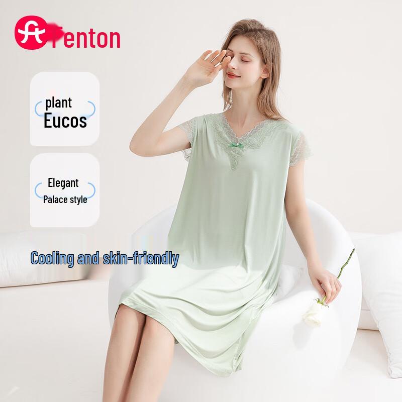 Fenteng Women s Summer Cool V-Neck Lace Sleep Dress M