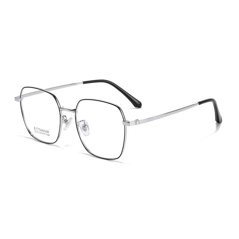 Ultra-light Retro Titanium Polygon Eyeglass Frames with Plano Lenses for Students