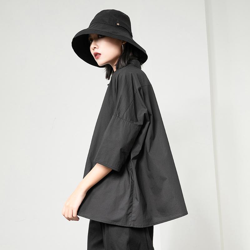 Hong Kong Style Trendy Irregular Three-Quarter Sleeve Women's Blouse - Loose Casual Spring/Summer Shirt