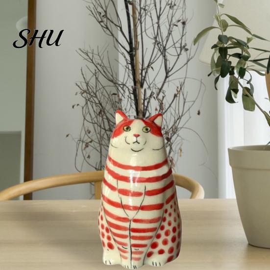 Real Flower Vase Dotted Cat Desktop Decoration Resin Cartoon Kitten Floral Plants Holder Indoor Dried Arrangement Container