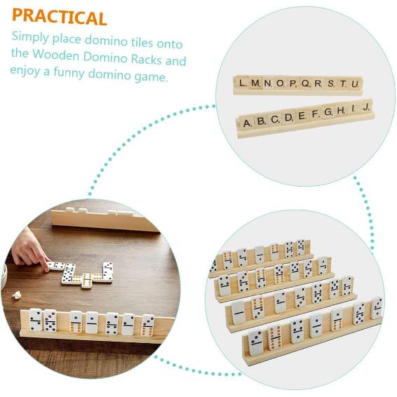 8Pcs Wooden Domino Trays - Multi-Function Domino Racks for Displaying Alphabet Cards and Games