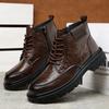 FashionLeather Boots Man Winter High Top Classic Basic England Black Men's Ankle Boots Fashion Young Plush Warm Trendy All-match Shoes