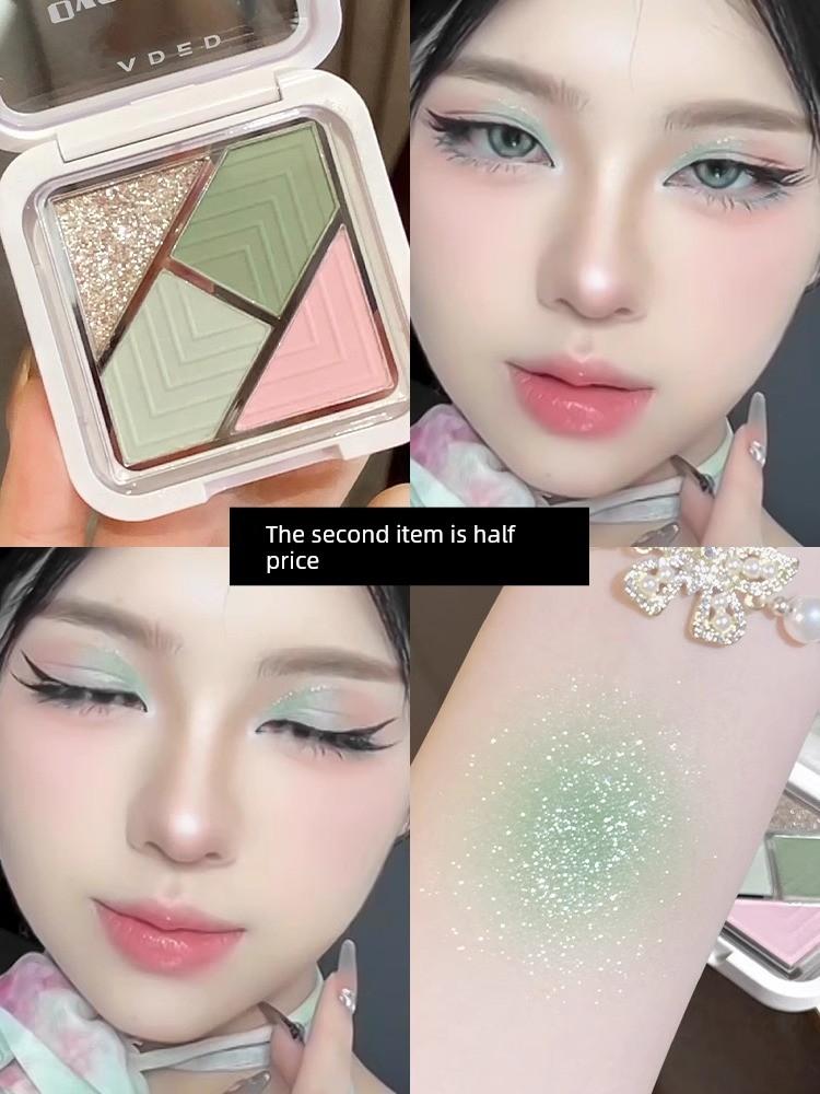 2024 New Arrival Four-Color Low Saturation Mint Green Glacier Blue Eye Shadow Plate Pearl Thin and Glittering Summer Cheap Niche Style