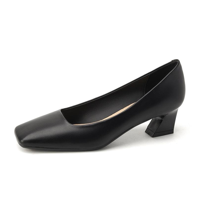 

8 square head thick heel single shoes women s new shallow mouth middle heel women s shoes niche professional work shoes 34 чорний